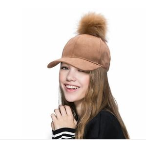 Faux leather Fur Ball Baseball cap